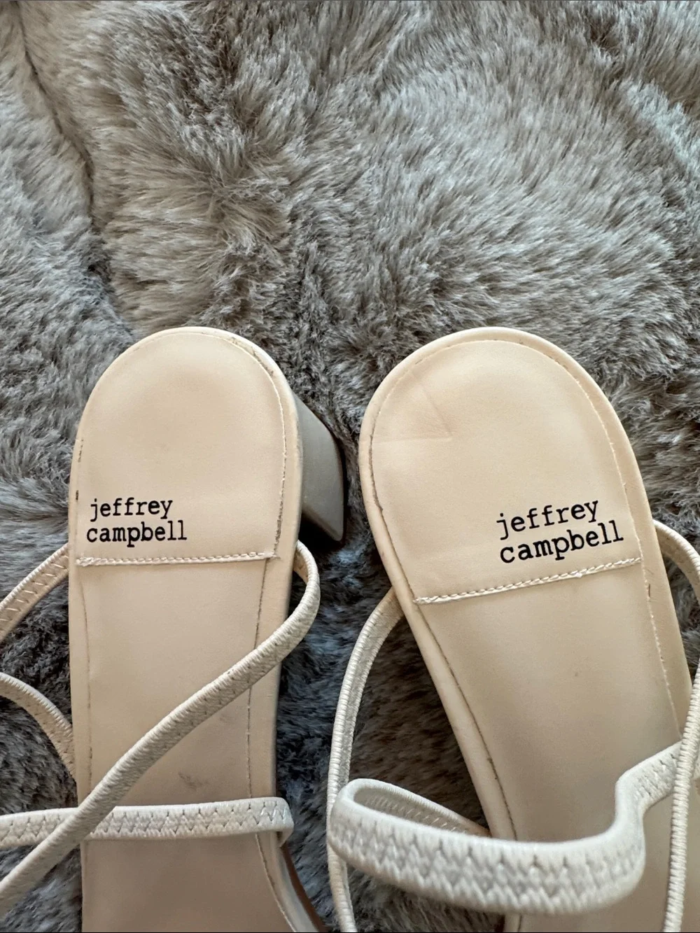 Jeffrey Campbell Ivory Block Heel Sandals with Ankle Wrap